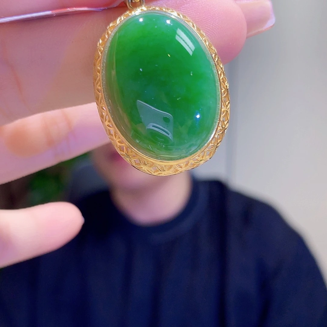 和田玉（碧玉）银S925镀金镶嵌颈饰