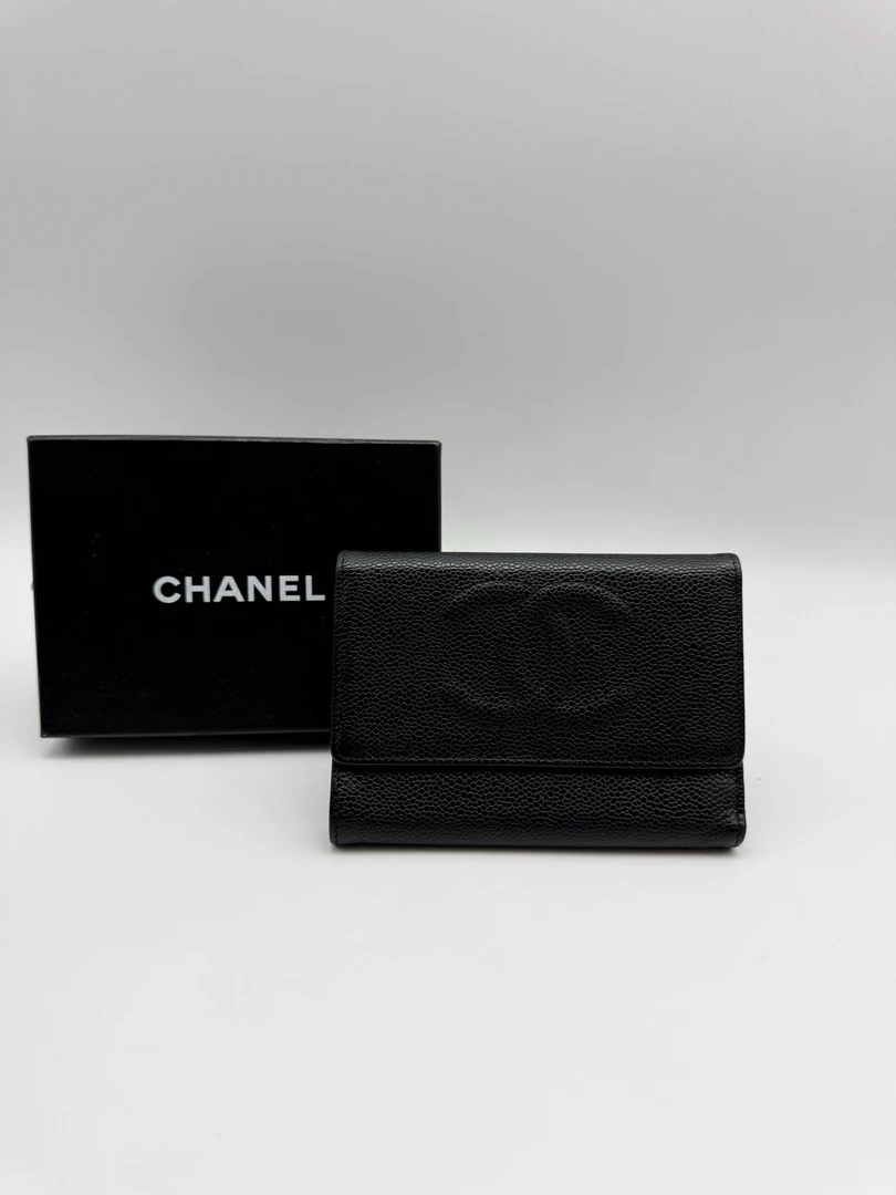 95新 Chanel/香奈儿 黑金鱼子酱牛皮 中长款钱包镭射11开 00548