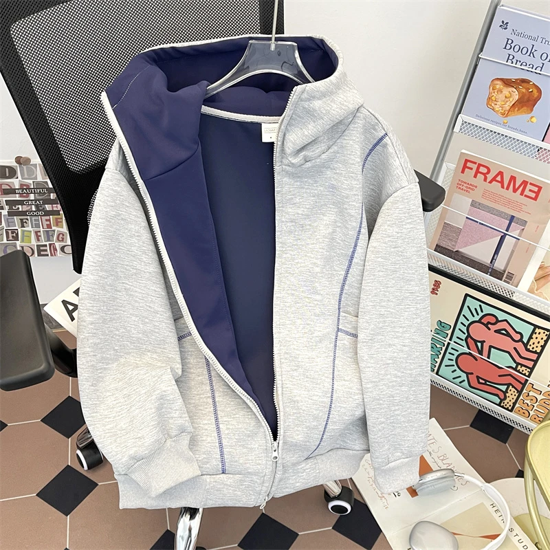 DeweLvum重磅460g空气层开衫拉链卫衣男女情侣款连帽外套上衣男装