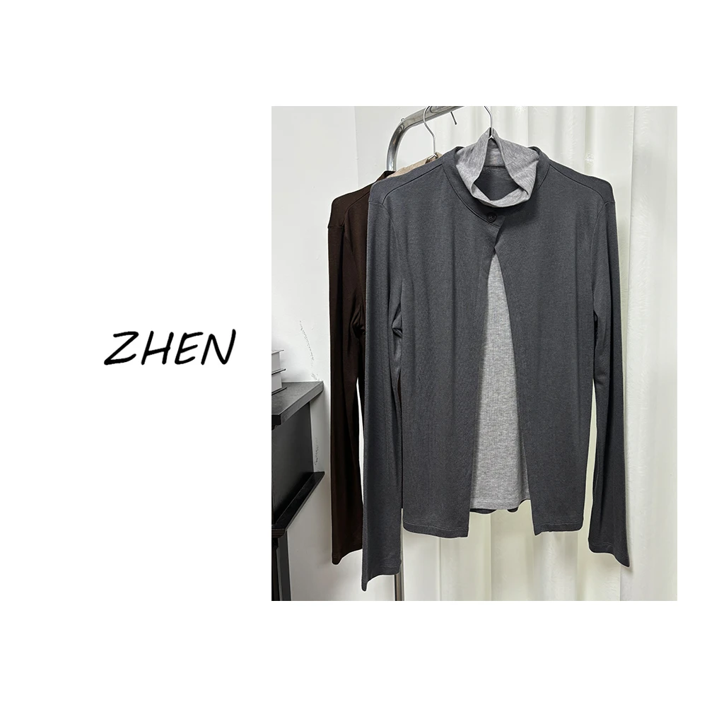 【ZHEN】K0926 2025新款修身显瘦气质小众设计师款长袖T恤打底