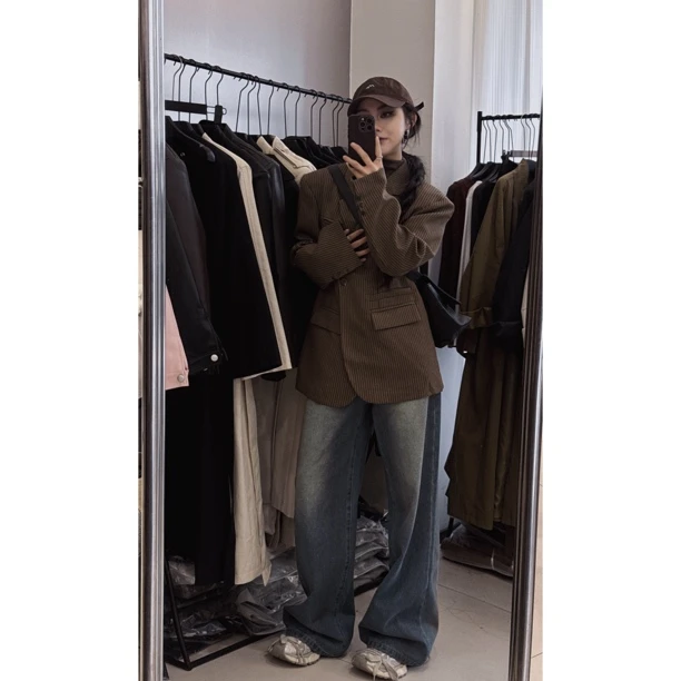 复古格纹西装外套 60058#