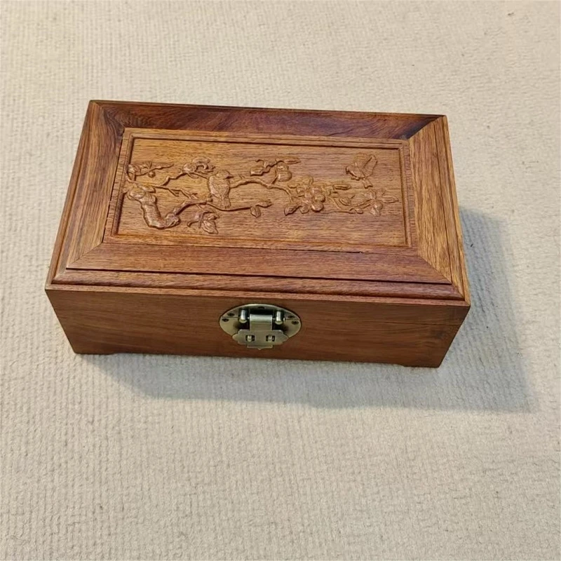 首饰盒/箱 戒指带锁饰品盒复古缅花首饰盒雕刻款喜上眉梢25*15*10