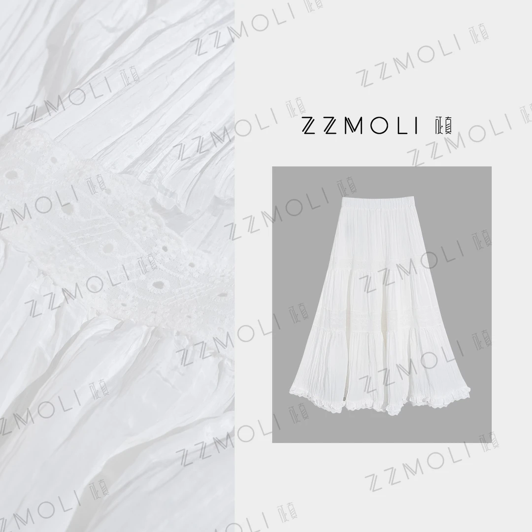 ZzMoLi征真 重工设计“白月光”白色裙子钩花仙女半身裙女ZBQ38828