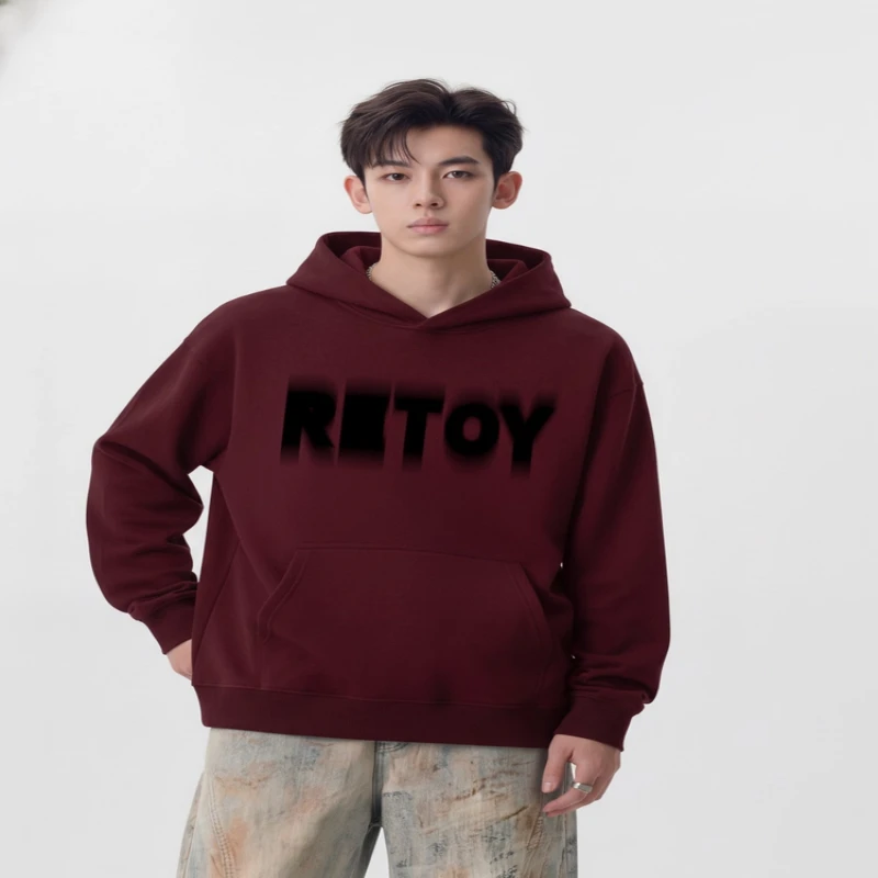 仓石一树潮牌复古卫衣连帽美式宽松加绒男士秋冬字母印花加厚外套