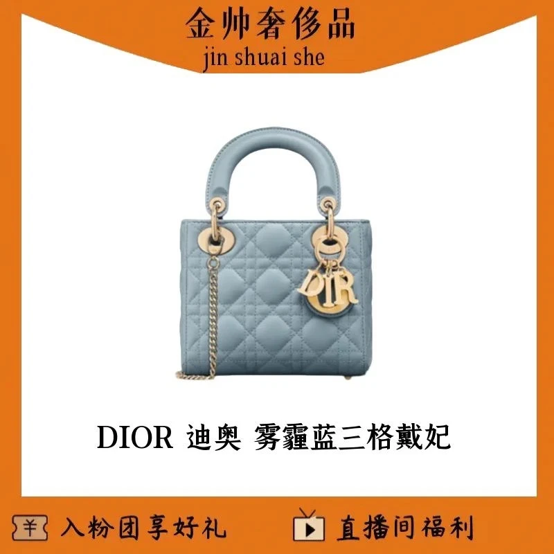 99新 DIOR/迪奥 雾霾蓝/三格戴妃/手提包/单肩包/B5971