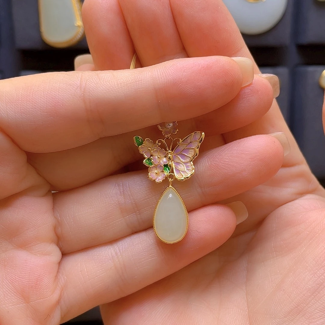 和田玉银S925镀金镶嵌颈饰