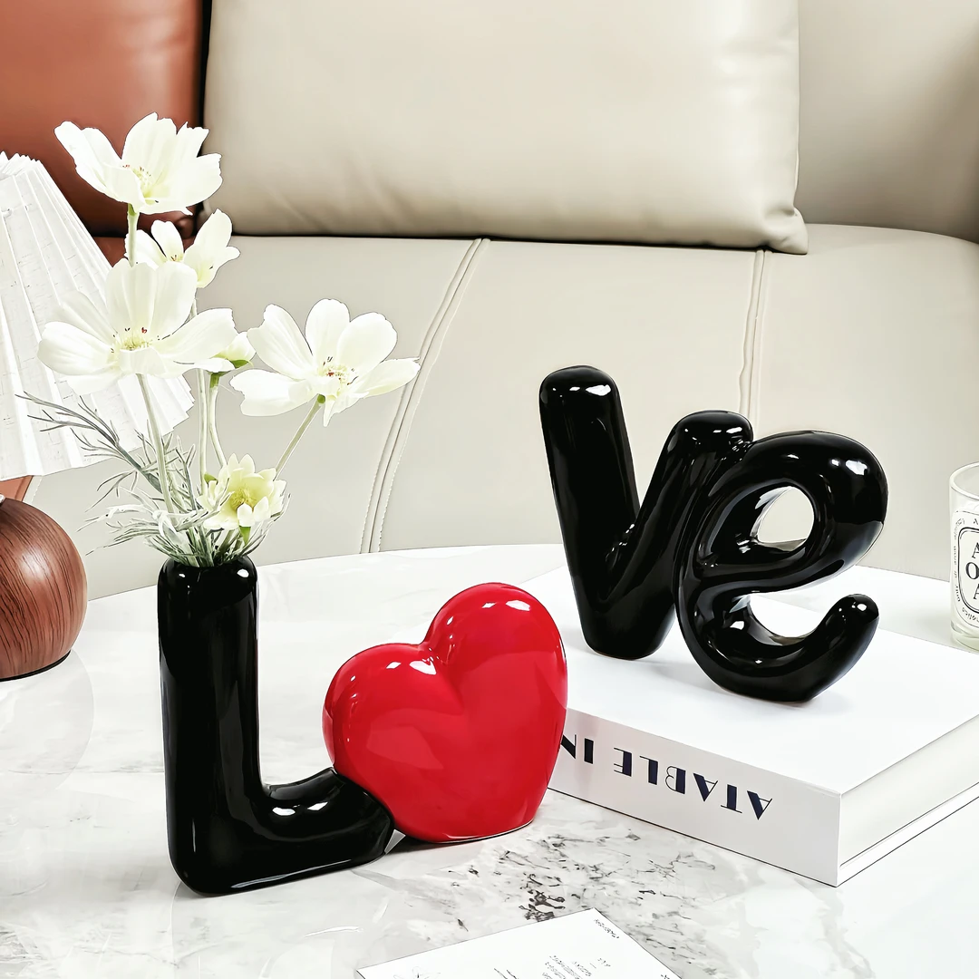 创意Love花瓶家用客厅高颜值摆件家居百搭装饰品陶瓷花器乔迁礼物