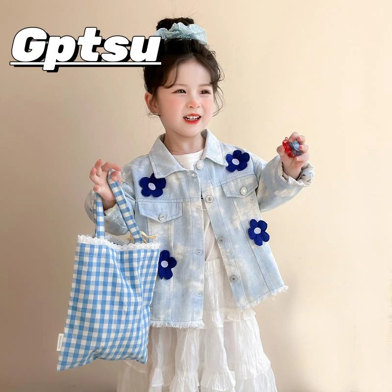 GPTSu女童牛仔外套春秋款儿童夹克花朵女宝宝春季春装休闲上衣潮
