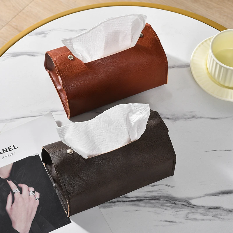 家用中古风牛皮纹皮纸巾盒客厅酒店高端抽纸盒桌面轻奢餐巾纸盒