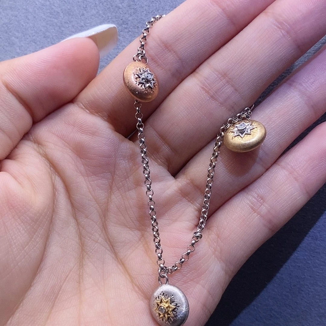 手链18K金镶嵌钻石三色拉丝豆豆手链