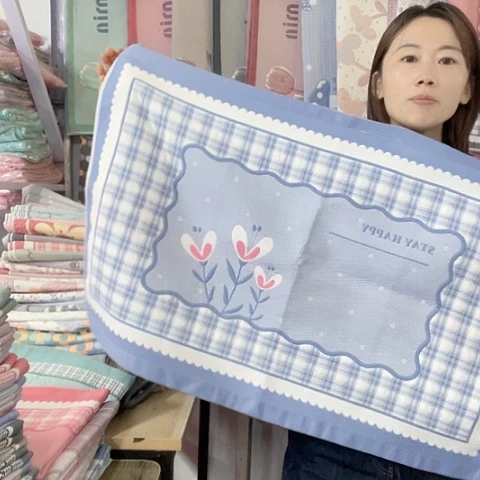 棉纱布蓝色三朵花