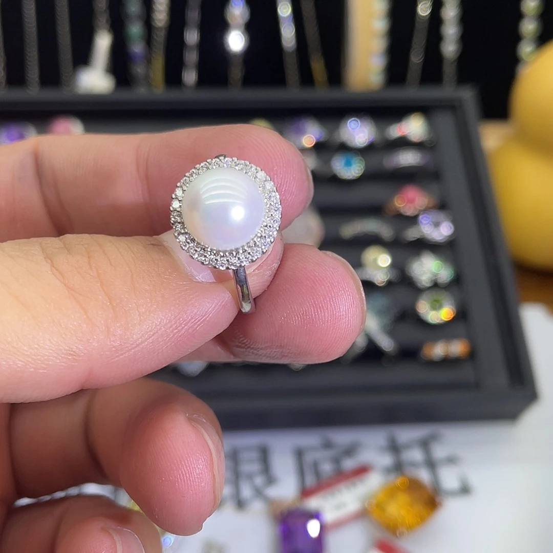 拼合珍珠（马贝珠）戒圈银S925镶嵌贝