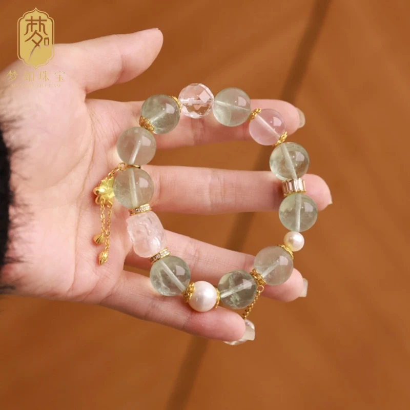 925银银制品 银镶荧绿圆珠手串SY手工气质轻奢百搭时尚时尚少女