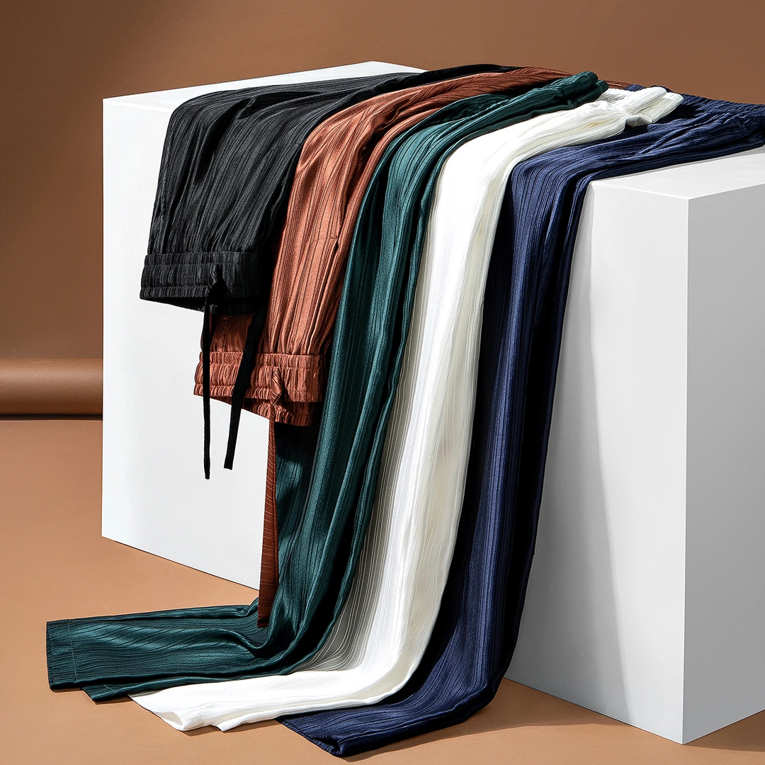 梵基弗奈高端轻奢休闲裤男夏季抗皱冰丝醋酸肌理运动卫裤宽松直筒