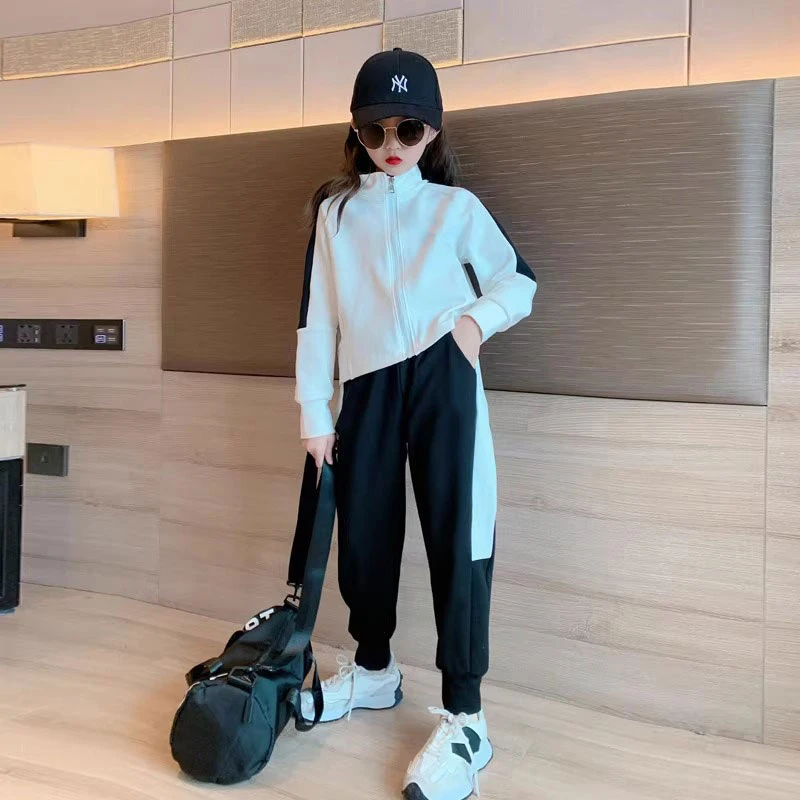 女童套装春装2025新款洋气儿童网红春秋中大童女孩时髦运动两件套