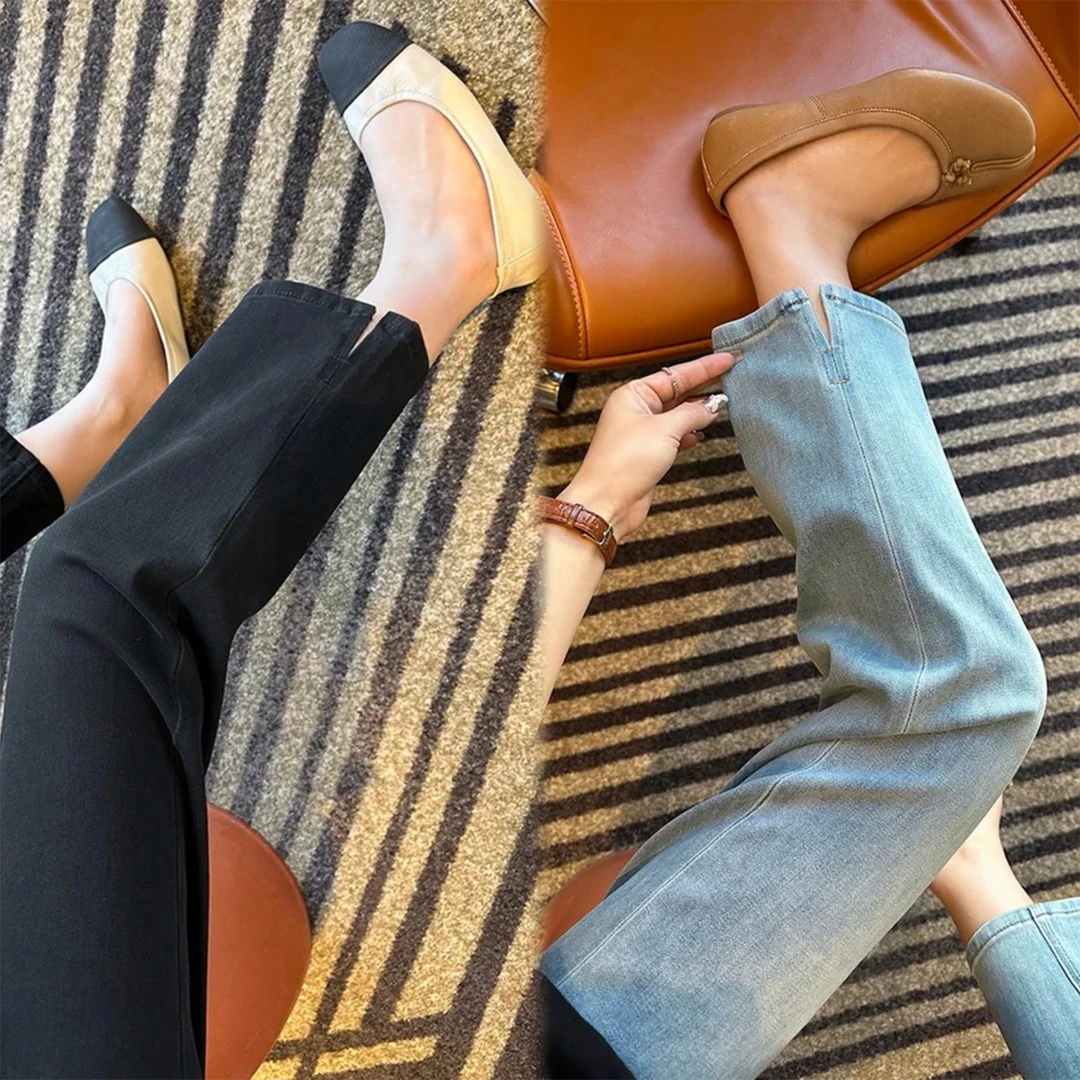 莱赛尔天丝直筒牛仔裤女高腰夏季新款梨形身材宽松显瘦开叉烟管裤