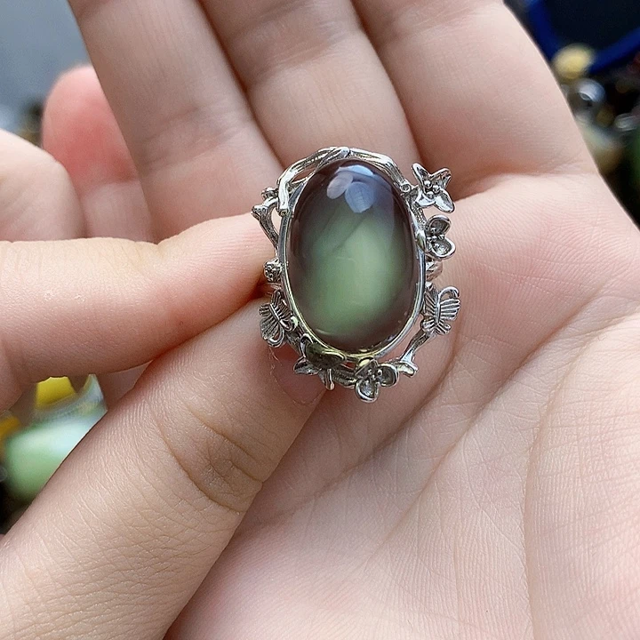 银S925镶嵌琥珀裸石戒指