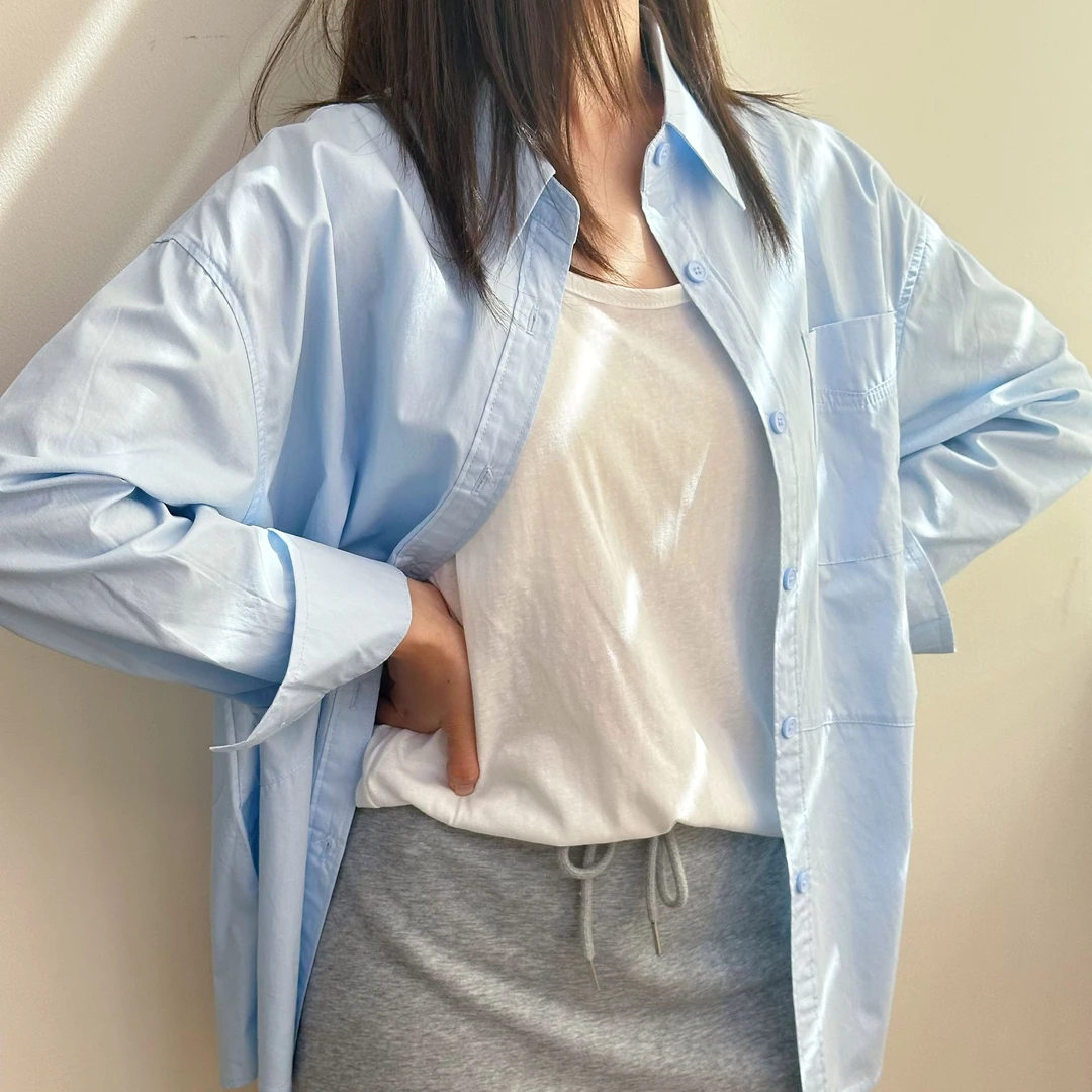 【现货】2025纯棉秋款时尚轻薄宽松韩系慵懒风衬衫长袖百搭女
