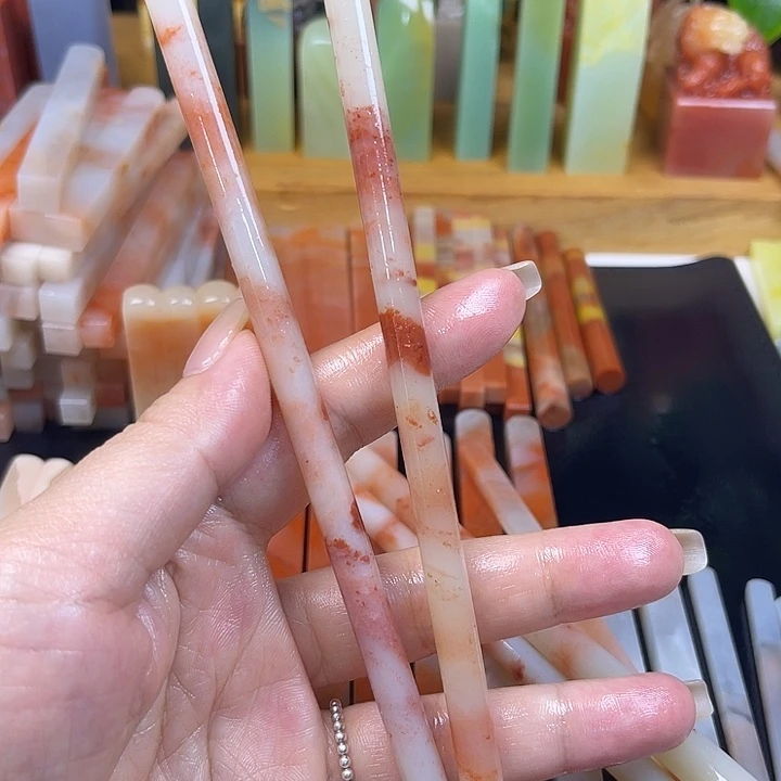 长***尹青田石印石老挝石牙签×2
