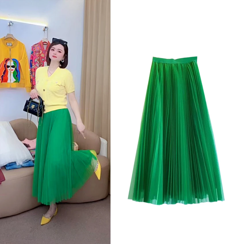 【DJ轻奢】四层网纱半身裙中长款大摆百褶裙a字夏垂感纱裙甜美