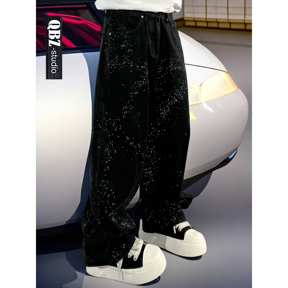 春秋休闲风巴黎潮牌水洗黑色宽松牛仔裤男直筒阔腿高级计师长裤潮