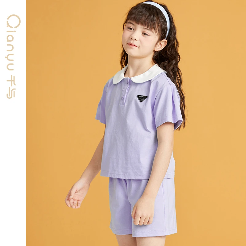笛莎旗下千与女童夏装套装时尚宽松学院风两件套套装-Q3242T110
