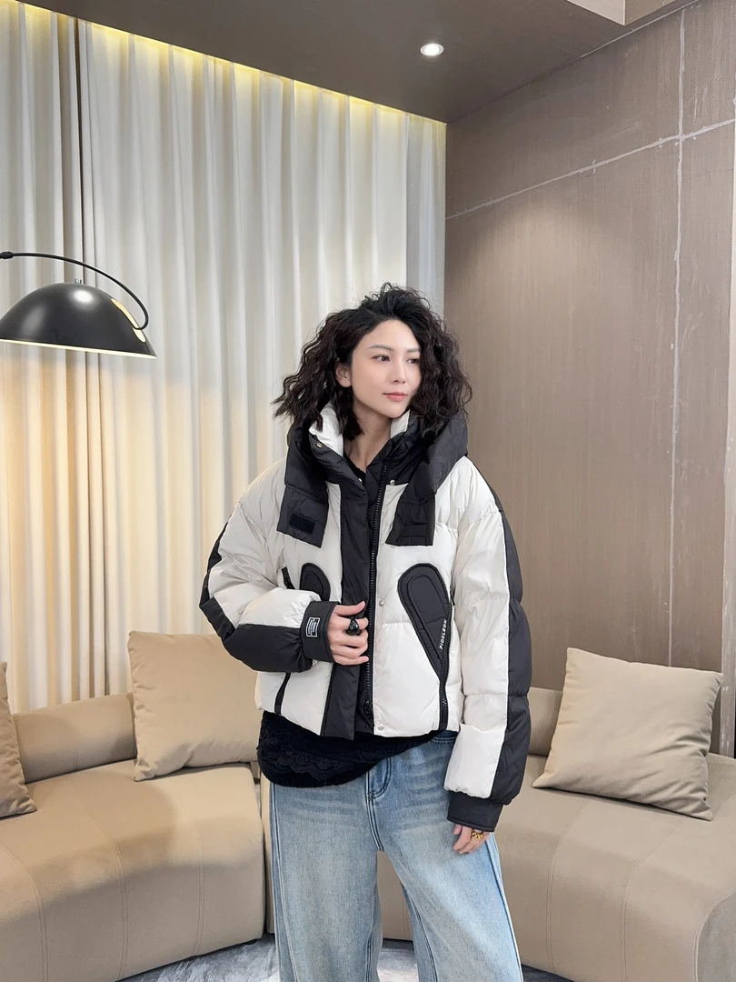 月老板“”连帽拼色百搭羽绒服外套秋冬保暖厚款-28525R