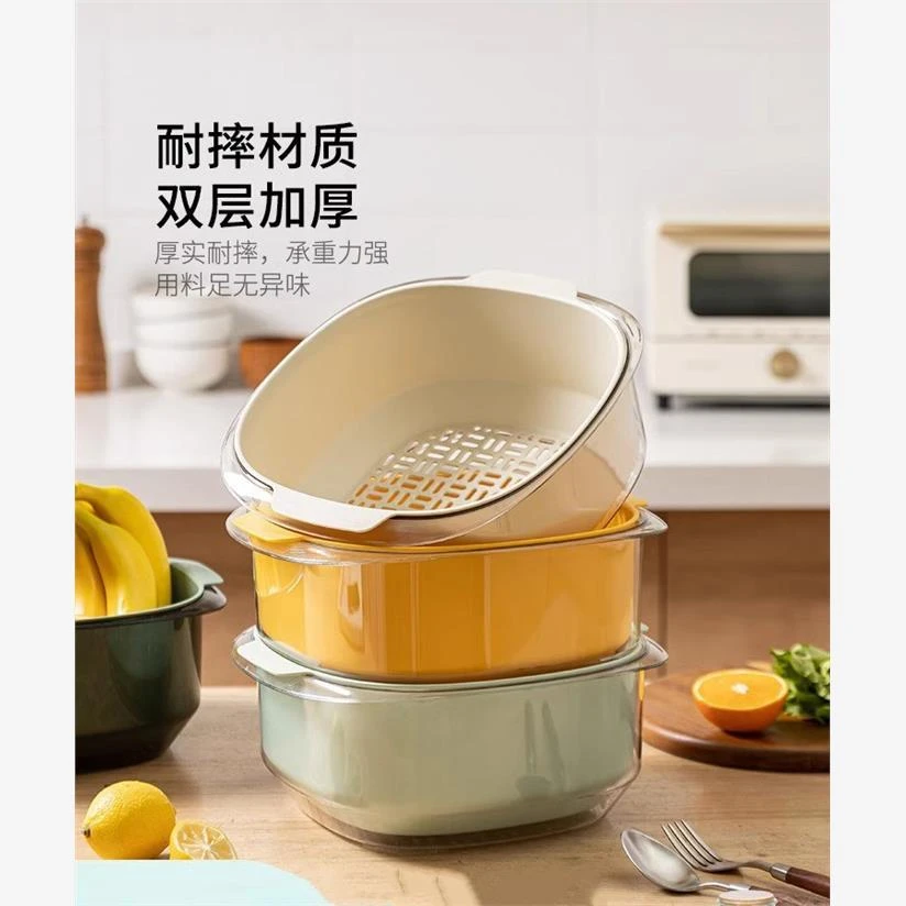日本日式新款洗菜盆沥水篮家用厨房双层洗菜篮子滤水淘菜盆客厅水