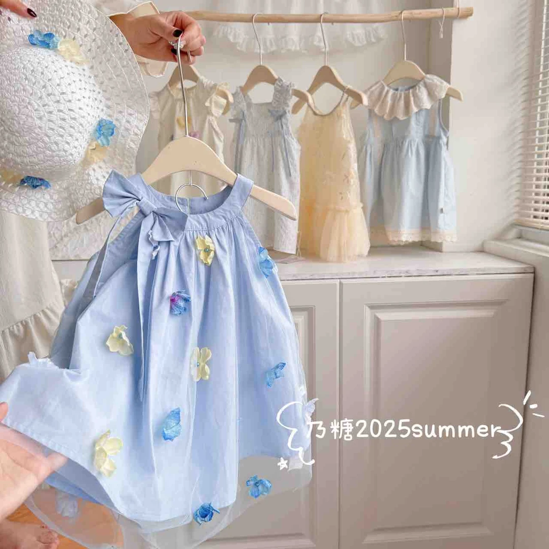 蓝色时尚套装裙子半身裙连衣裙夏季女宝宝韩版花朵公主裙