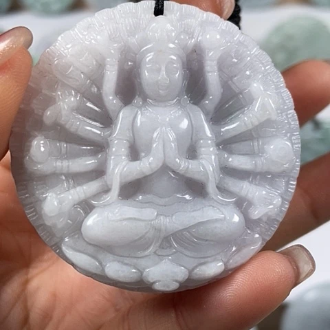 翡翠颈饰未镶嵌山水千手观音两面工福利