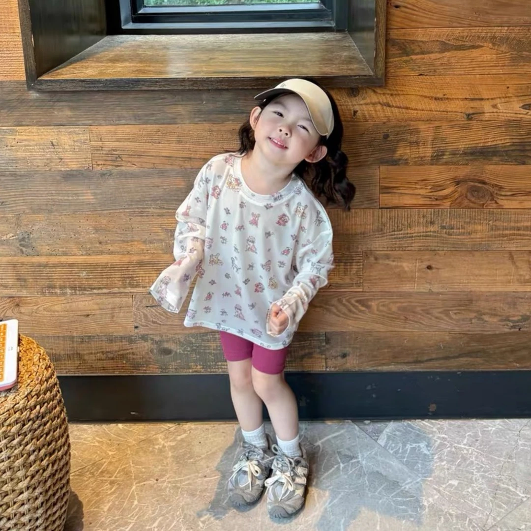 壹妈韩版童装女童夏套装洋气儿童时髦卡通防晒衫t恤上衣打底短裤
