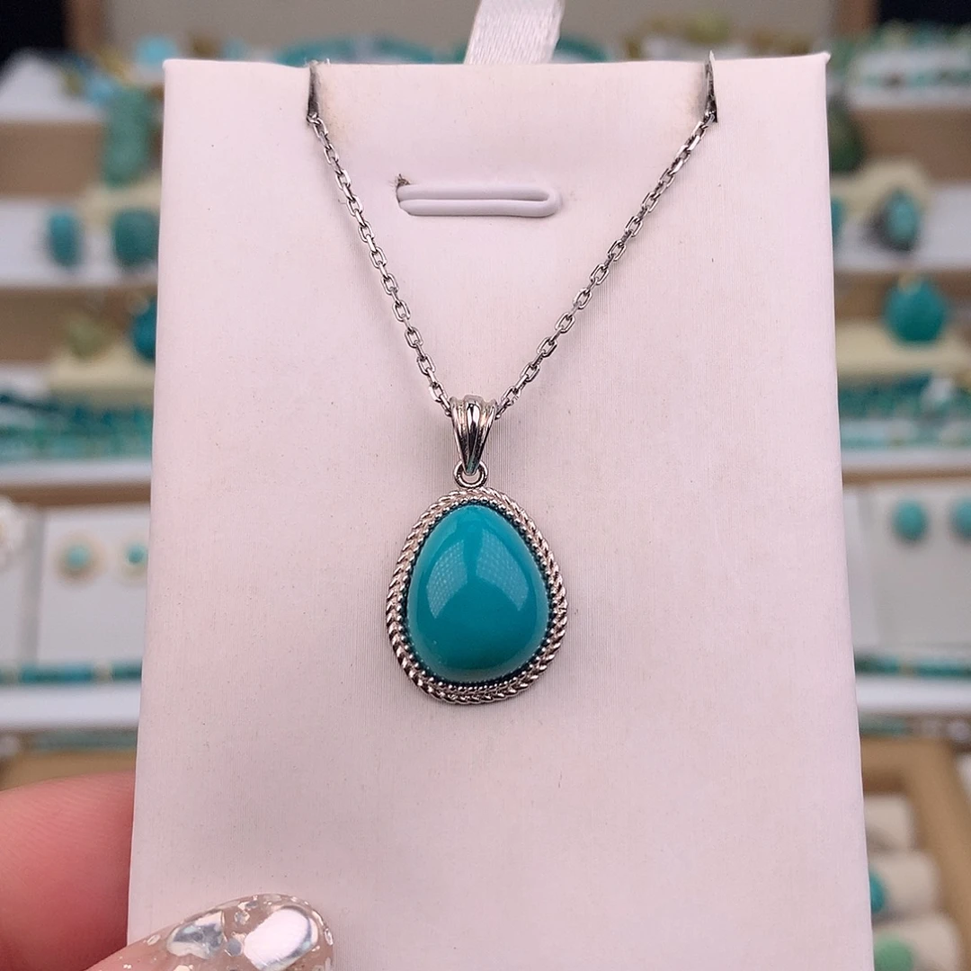 绿松石银S925镶嵌吊坠(不含链)