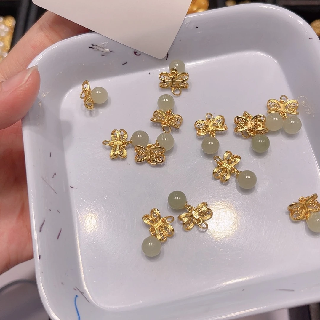 水晶珠宝半成品银S925镀金镶嵌91 。