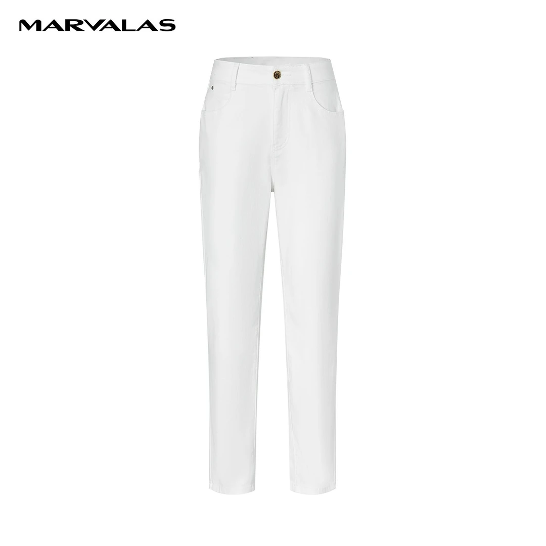 【专柜同款】M103304542曼德诗纯色棉质牛仔裤款弹力高腰九分裤女