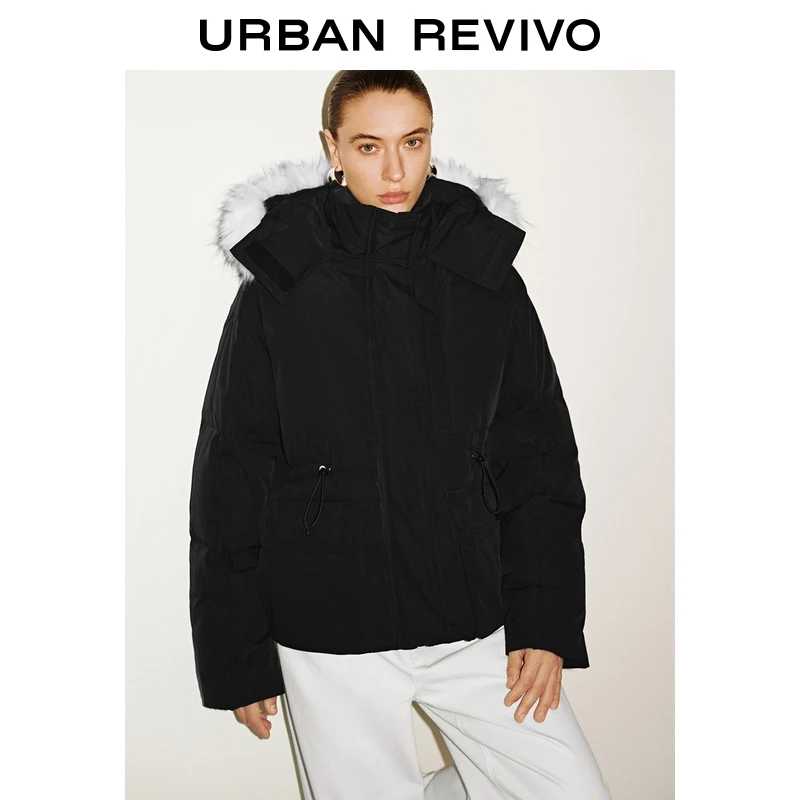 UR2025冬季新款女装都市毛绒连帽抽绳羽绒服UWU150015+