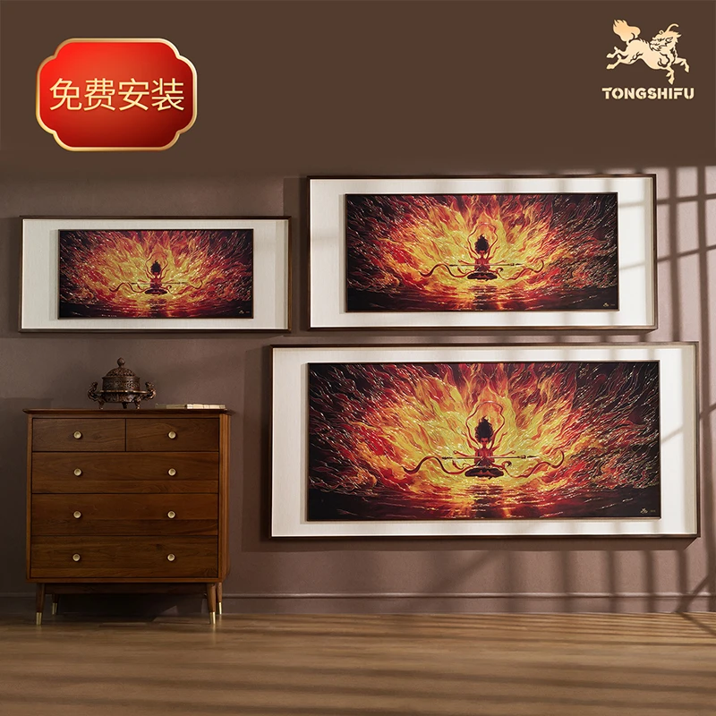 铜师傅《哪吒之魔童闹海》正版授权 火莲六臂哪吒 手工錾刻铜雕画