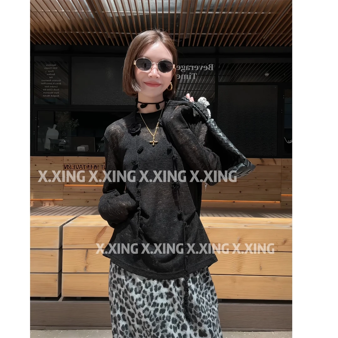 X.x.夏季新款简约圆领长袖净色宽松防晒T恤上衣C31-1114