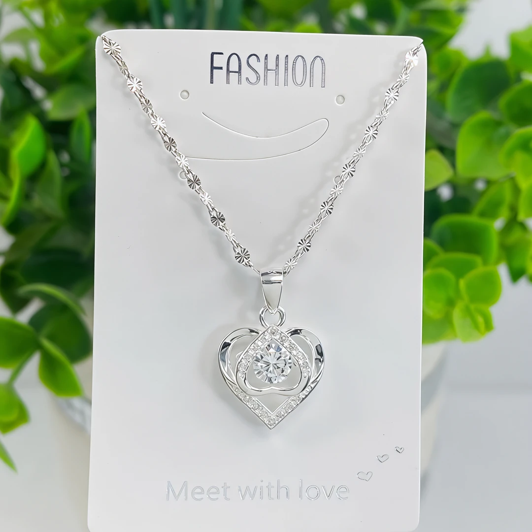 坠链均足银 足银一生挚爱项链时尚灵动爱心吊坠送老婆女友百搭