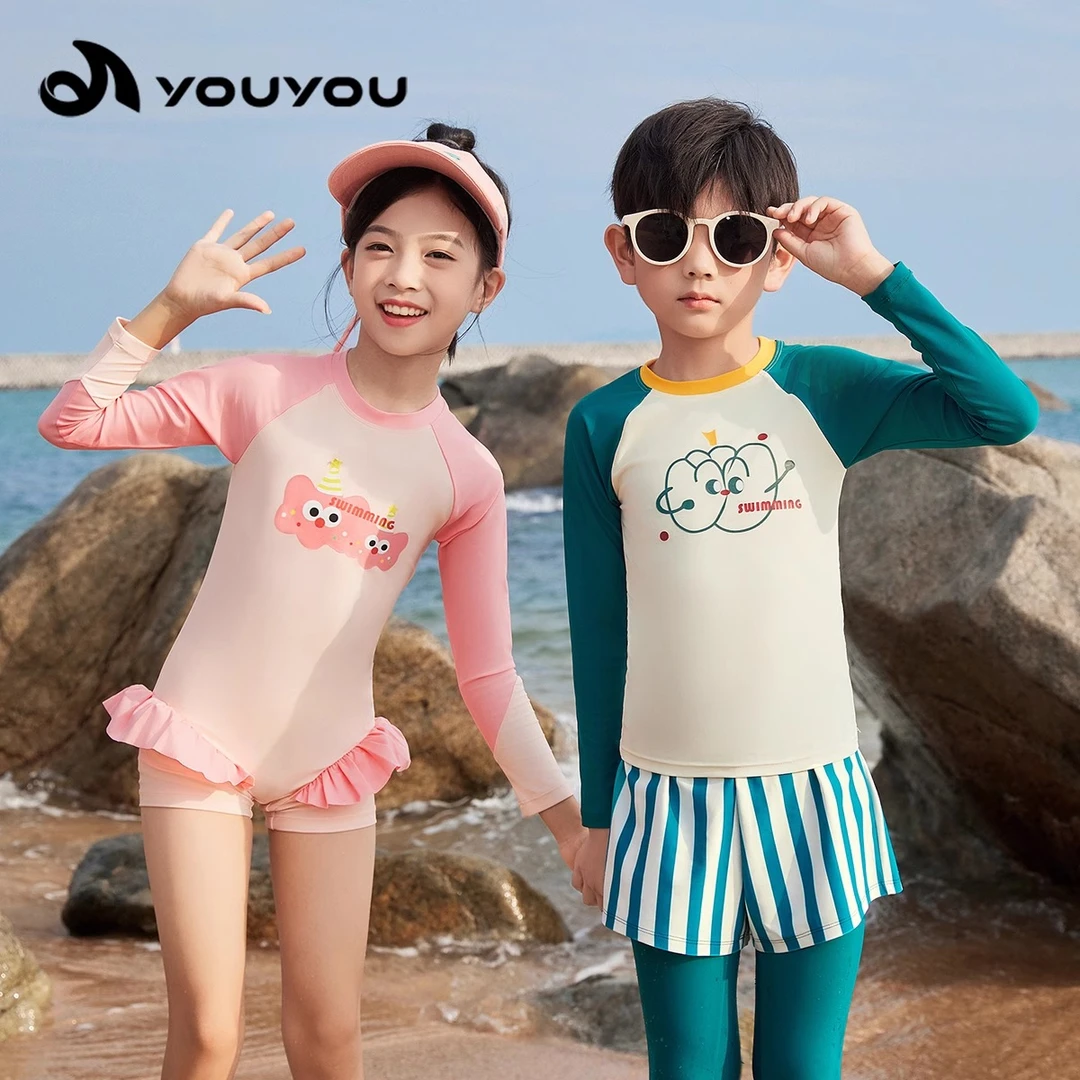 35100儿童泳衣男女童长袖连体女孩男中大童专业防晒速干衣