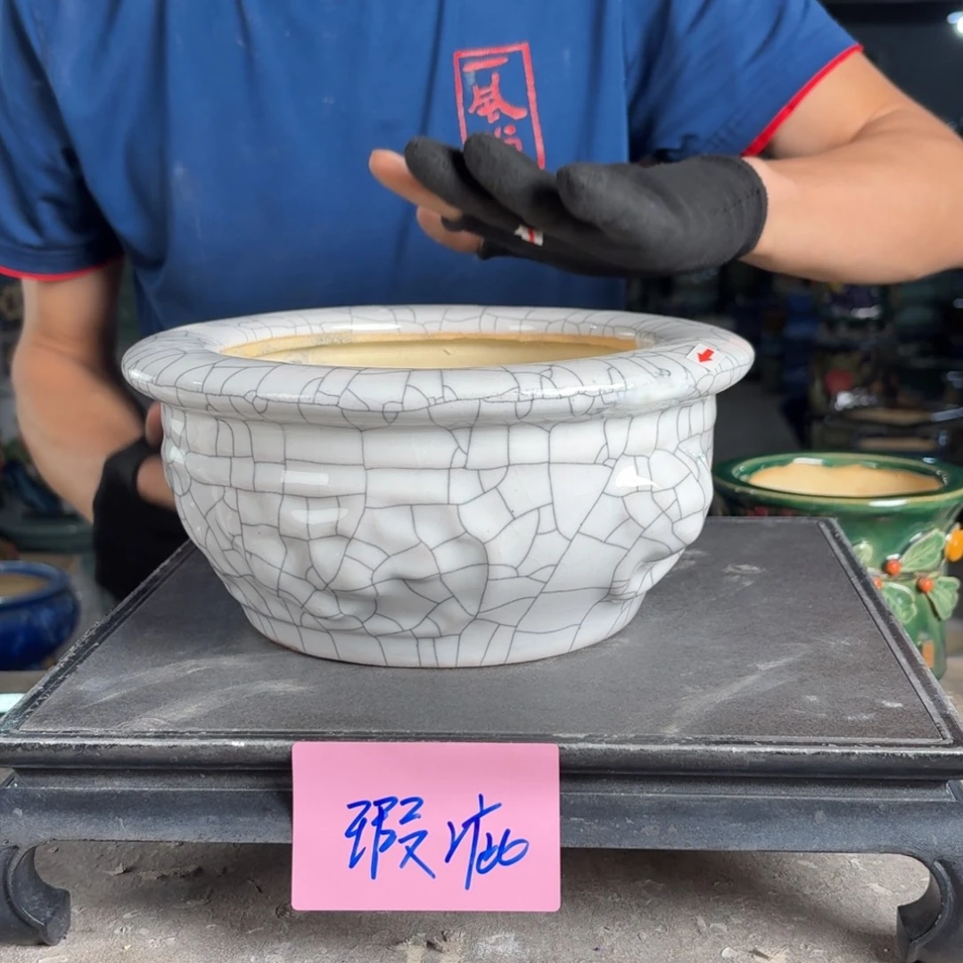 一风堂石湾花盆 内16*9修补痕迹开片