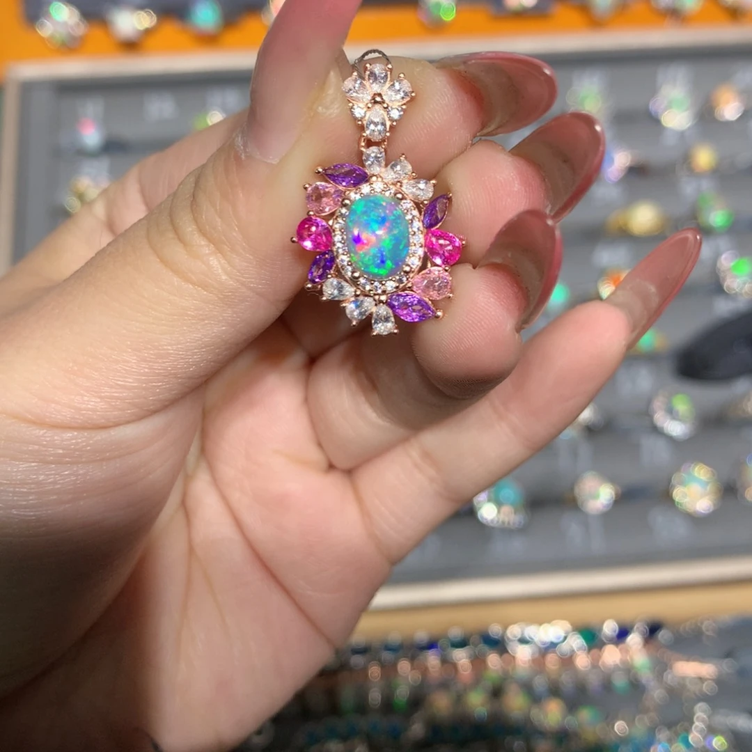 银S925镶嵌欧泊欧泊福利吊坠l