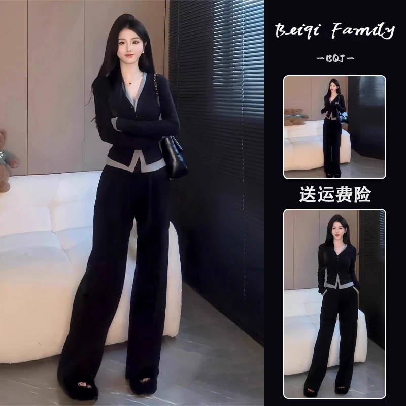 休闲气质穿搭一整套女春秋时尚小个子超好看显瘦上衣阔腿裤两件套