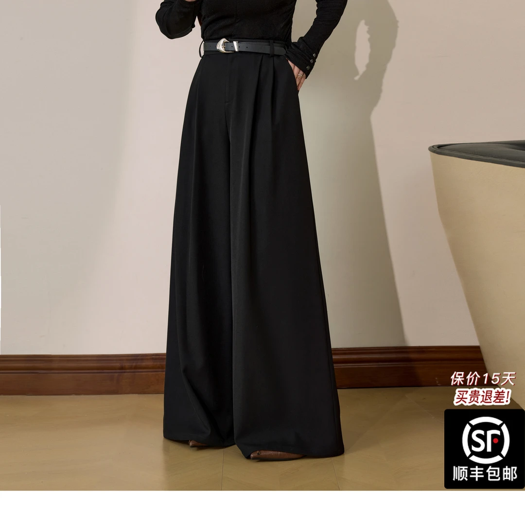 蓝语大码胖mm高端垂感宽松巨显瘦阔腿裤2025秋冬款遮胯直筒西装裤