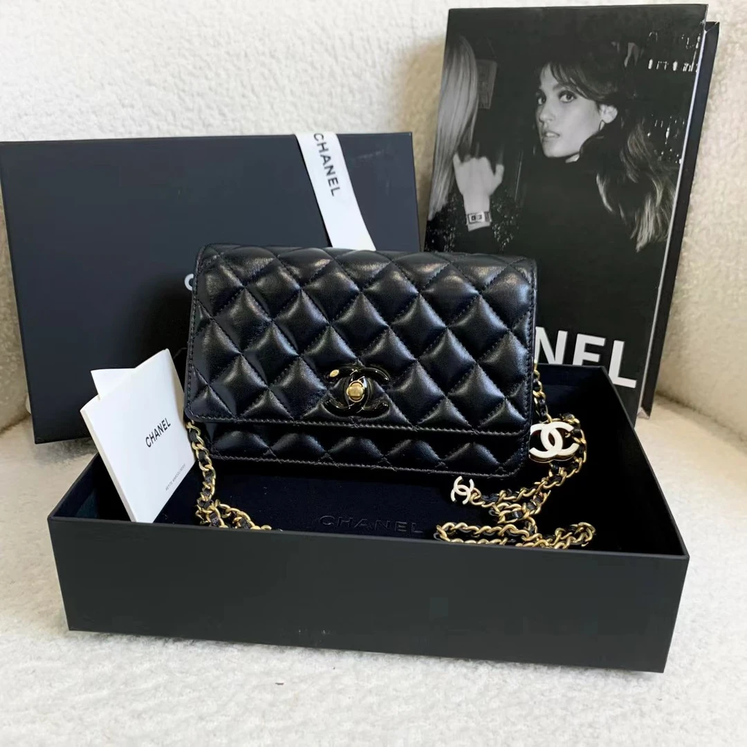 99新 Chanel/香奈儿 壹臻/24A黑金羊珐琅双C链条WOC 61141326