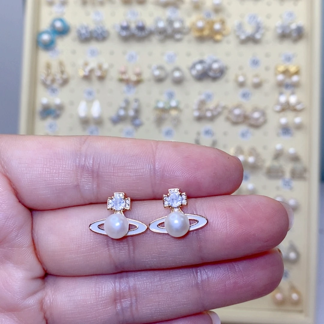 耳饰银S925镶嵌淡水珍珠