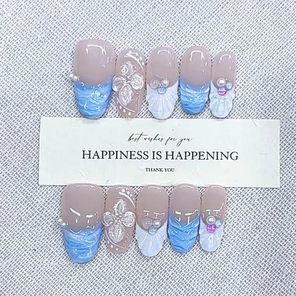 3000 NAIL “蓝色雕花”设计师高定原创纯手工高级感猫眼显白穿戴甲
