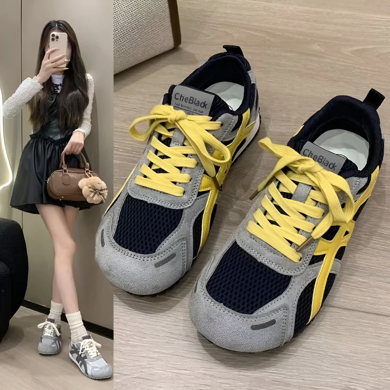 厚底内增高复古德训鞋女2025秋新款百搭透气红色运动休闲鞋阿甘鞋