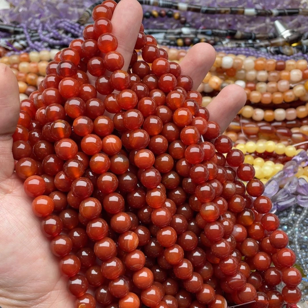 玛瑙/玉髓珠宝半成品未镶嵌一条装10mm红玛瑙圆珠