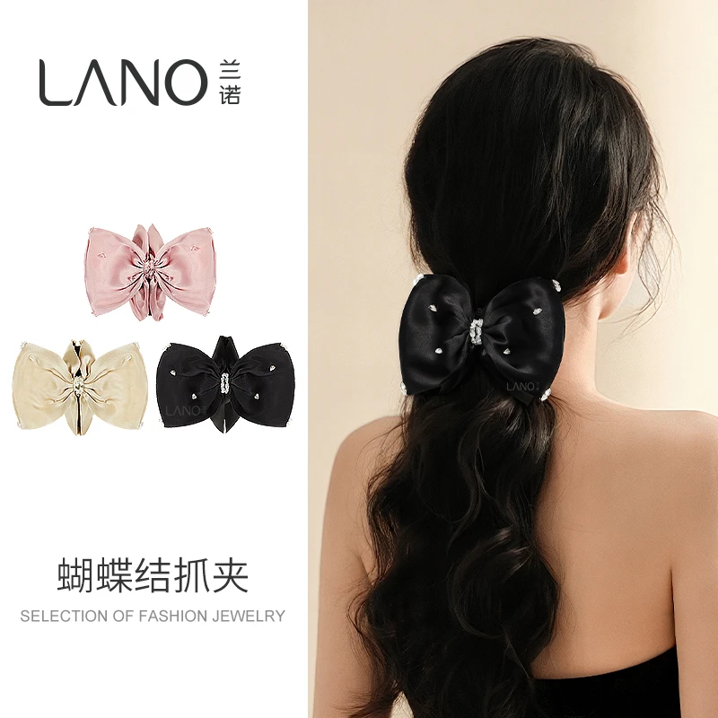 兰诺桑蚕丝蝴蝶结抓夹纯色高级感发夹ins风精致手缝发饰
