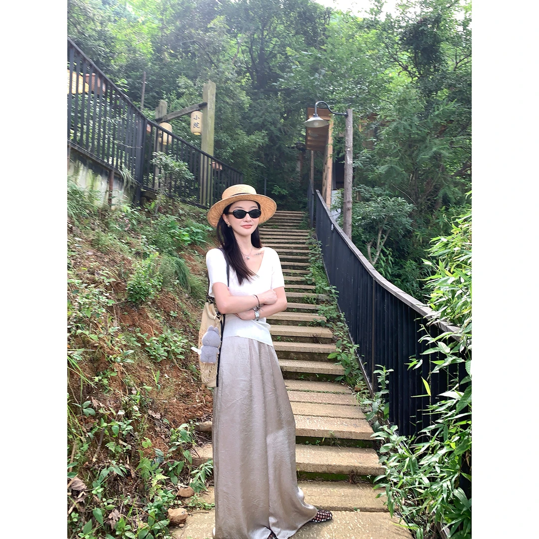 体感降温水光100醋酸贵气穿搭凉凉垂感显瘦大裤腿休闲裤汤汤裤